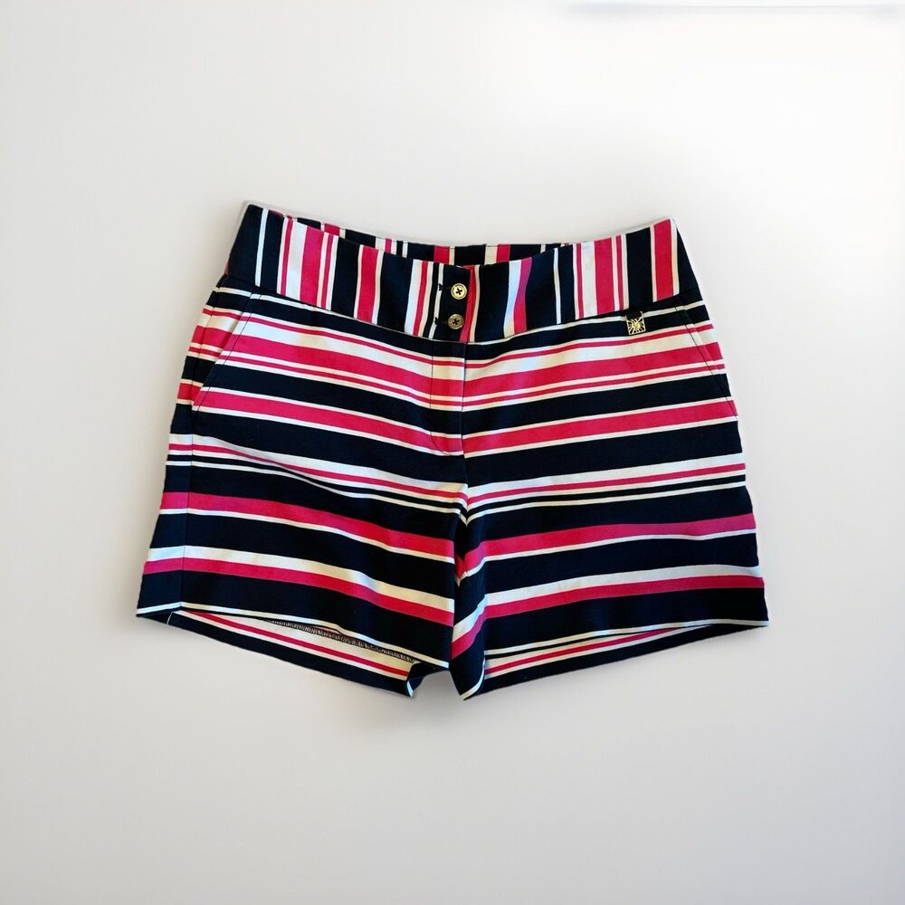 Anne Klein Women’s Striped Chino Shorts Pink Navy Size 8